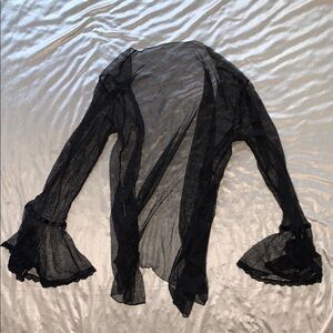 Black Sheer Tulle Top with Bless Sleeve Size S / M | Mesh Open Front Cardigan